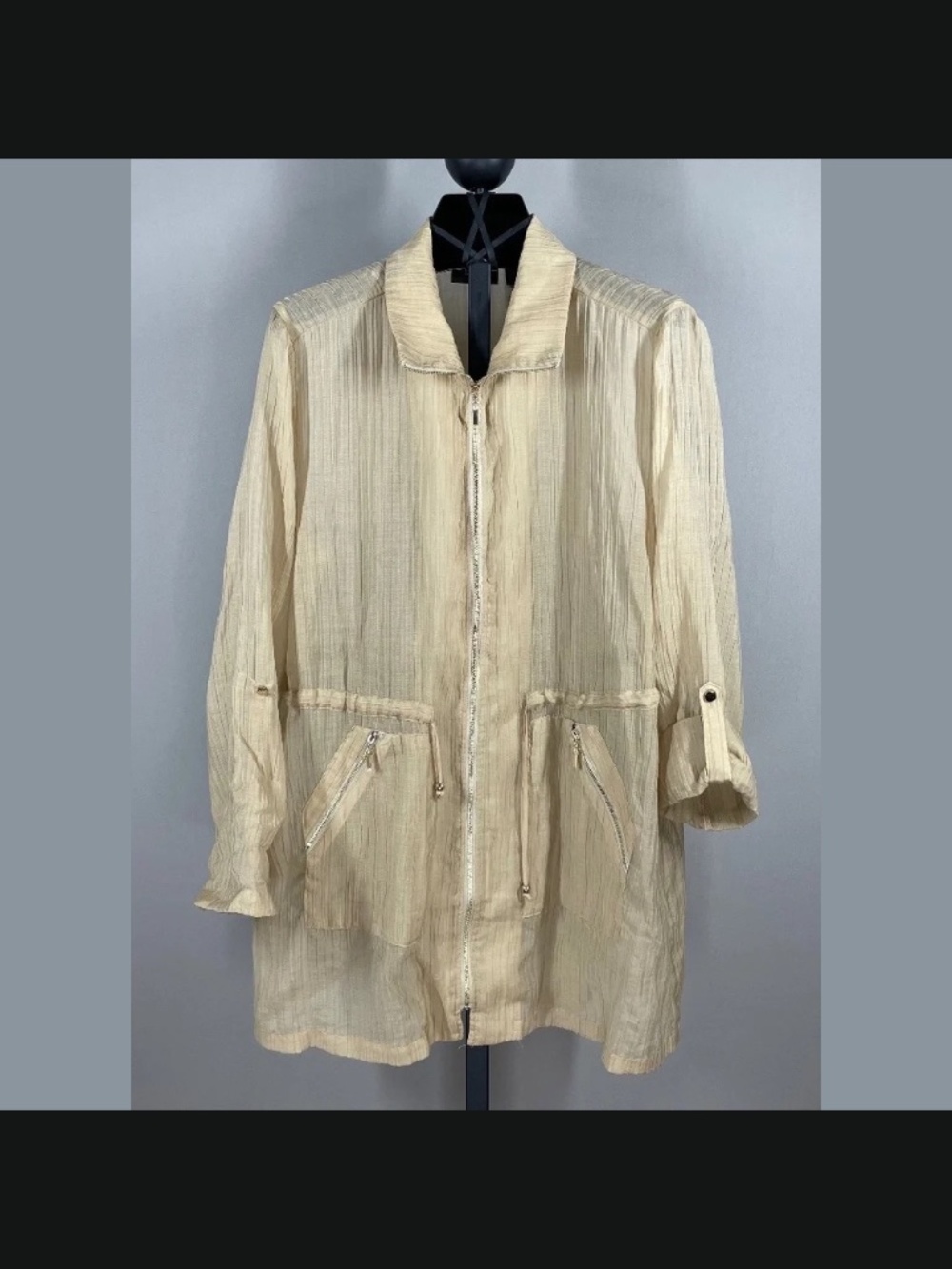 NEW Chicos Jacket Womens Small tan brown Sonora utility trench sheer casual